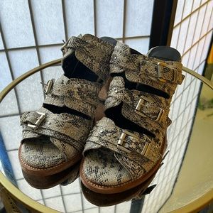 FREEBIRD by Steve Madden Chunky Snakeskin Buckle Heels